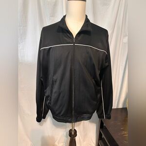 Tek Gear Black Track Jacket. Pockets. Men’s SZ Large. Full Zip.  White Stripe.
